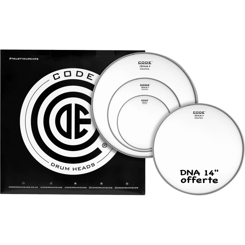 Peaux CODE DRUMHEADS TPDNACTDR Tom Pack - Sablée Rock 10 12 16 + 14 DNA offerte