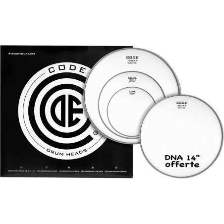 Peaux CODE DRUMHEADS TPDNACTDR Tom Pack - Sablée Rock 10 12 16 + 14 DNA offerte