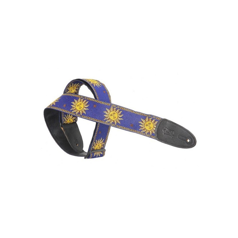 Sangle LEVY5 cm, polypropylène & cuir, motifs soleil - Bleu