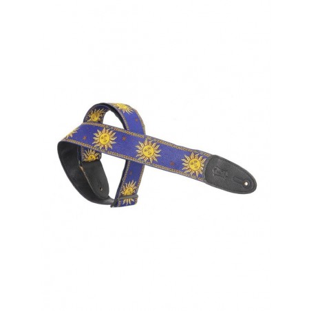 Sangle LEVY5 cm, polypropylène & cuir, motifs soleil - Bleu