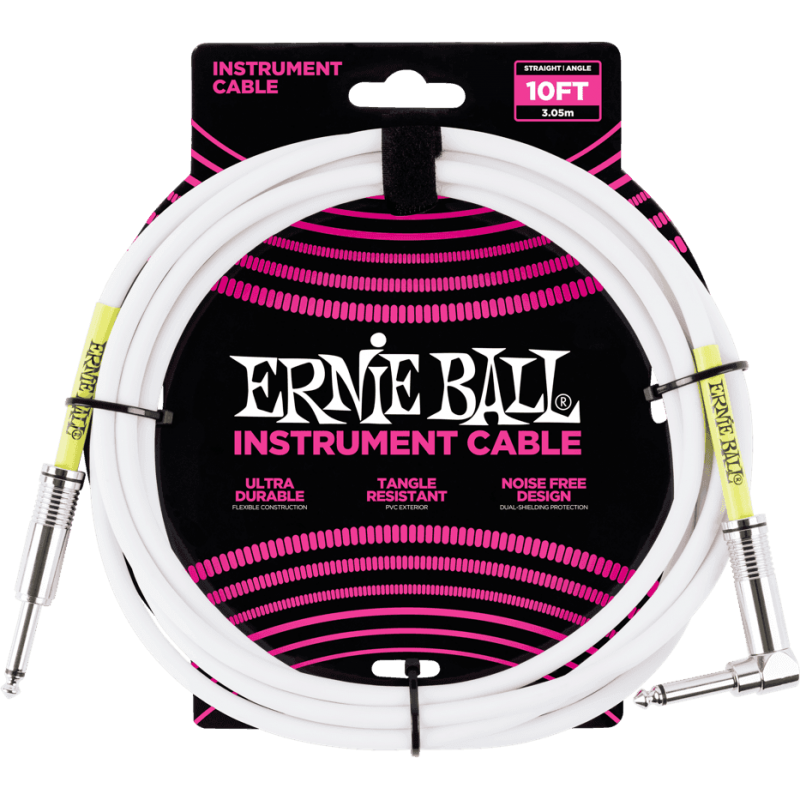 Cable ERNIE BALL 6049 Jack/jack coudÈ 3m blanc