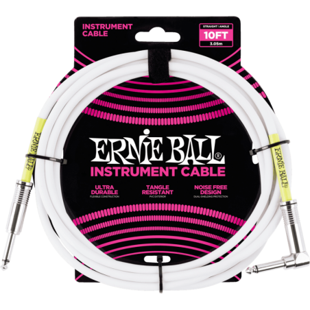 Cable ERNIE BALL 6049 Jack/jack coudÈ 3m blanc