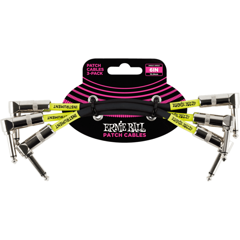 ERNIE BALL - 6050 C‚bles patch Pack de 3 - coudÈ - 15 cm noir