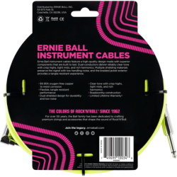 C‚ble ERNIE BALL - 6080 Jack/jack coudÈ - 3m jaune fluo