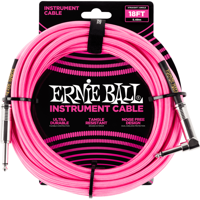 ERNIE BALL 6083 C‚ble Jack / jack coudÈ 5,5m rose fluo