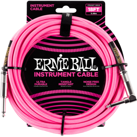 ERNIE BALL 6083 C‚ble Jack / jack coudÈ 5,5m rose fluo