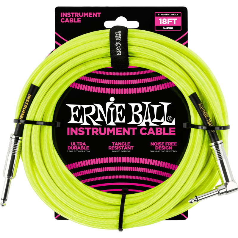 ERNIE BALL 6085 C‚ble Jack / jack coudÈ 5,5m jaune fluo