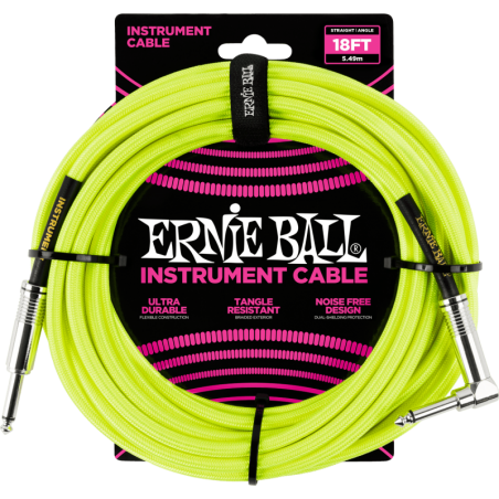 ERNIE BALL 6085 C‚ble Jack / jack coudÈ 5,5m jaune fluo