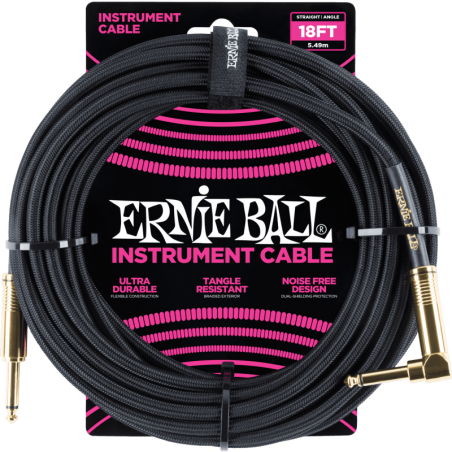 C‚ble tressÈ Ernie Ball Jack / Jack CoudÈ 5,5m Noir