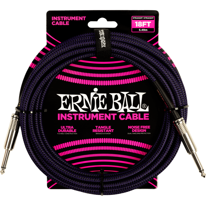 Cable ERNIE BALL 6395 Jack/jack 5,5m noir et violet