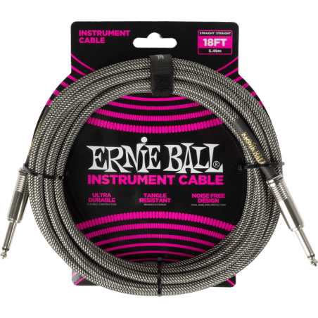 ERNIE BALL 6433 C‚ble Jack / jack 5,5m Silver Fox Gris