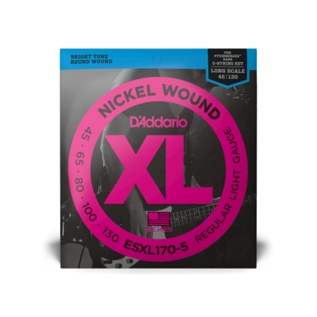 D'Addario ESXL170-5 Jeu de 5 cordes Long Scale Nickel ExtrÈmitÈ boule double Calibre 45-130 Regular light