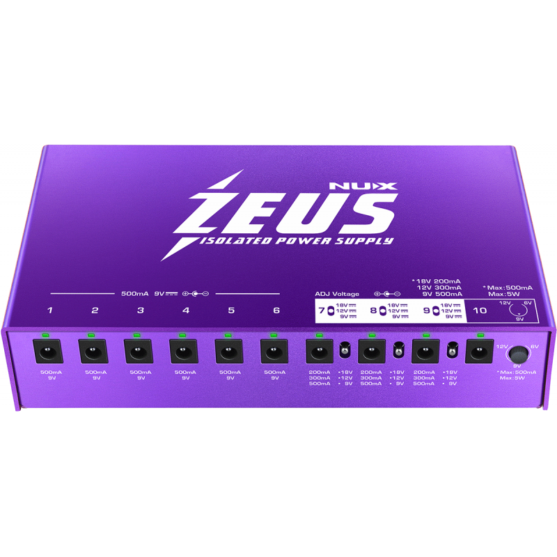Alimentation pour pÈdales d'effets NUX ZEUS 10 sorties DC isolÈes + USB