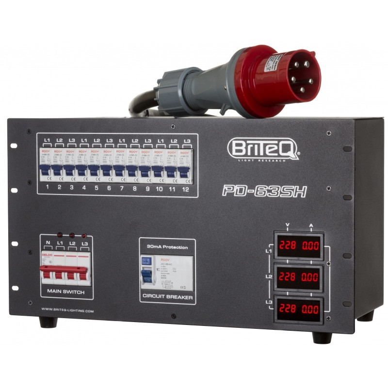 Briteq PD-63SH/FRA-BEL – Distributeur de puissance 63A triphasé