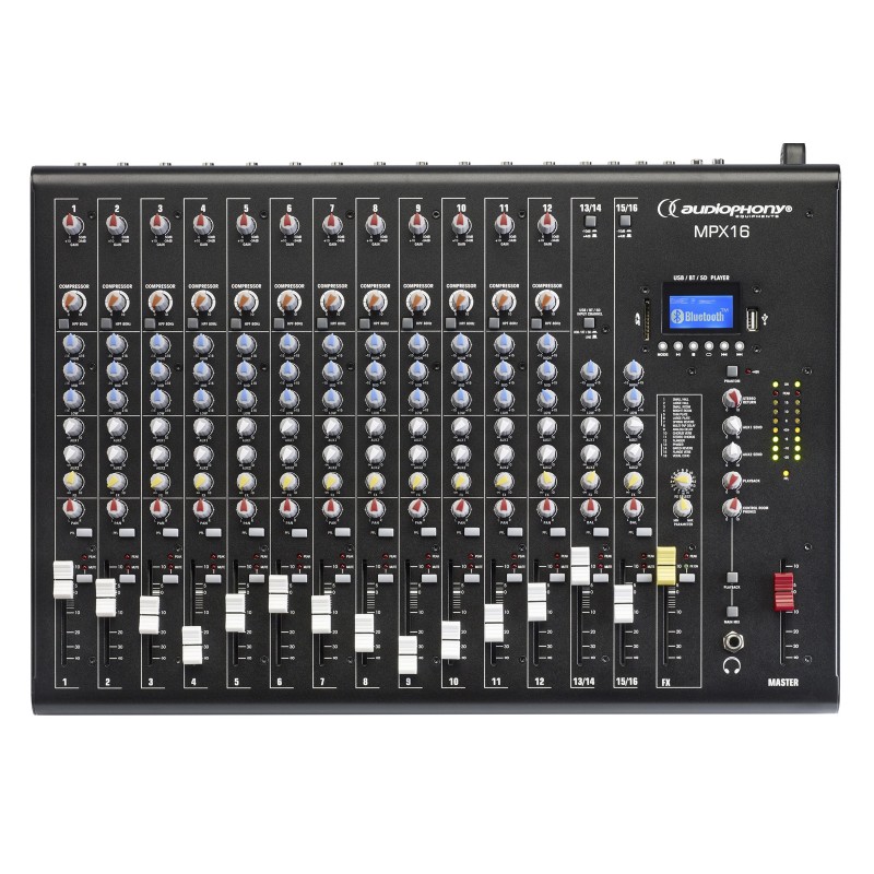 Audiophony MPX16 - Mixer 16CH +compresseur + Effets + lecteur USB/SD/B