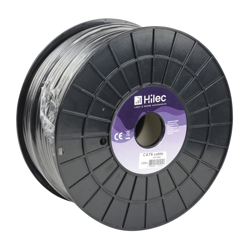 Hilec CAT6cable - Câble CAT6 souple 26AWG rouleau de 100m Noir
