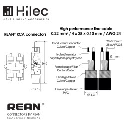 Hilec CLPRO2RCA/3 - Cordon ligne 2x4mm 2xRCA/2xRCA-REAN - 3m