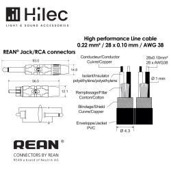 Hilec CLPRO-2JM2RCA/3 - Cordon ligne 2x4mm 2xJ M/2xRCA-REAN - 3m