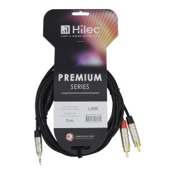 Hilec CLPROmJs2RCA/3 - Cordon ligne 4mm J st 3.5/2xRCA-REAN - 3m
