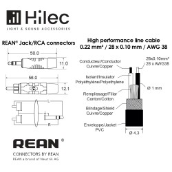 Hilec CLPROmJs2RCA/3 - Cordon ligne 4mm J st 3.5/2xRCA-REAN - 3m
