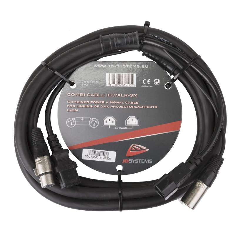 Hilec COMBI CABLE IEC/XLR 3M - Power IEC + 3pin DMX cable 3m