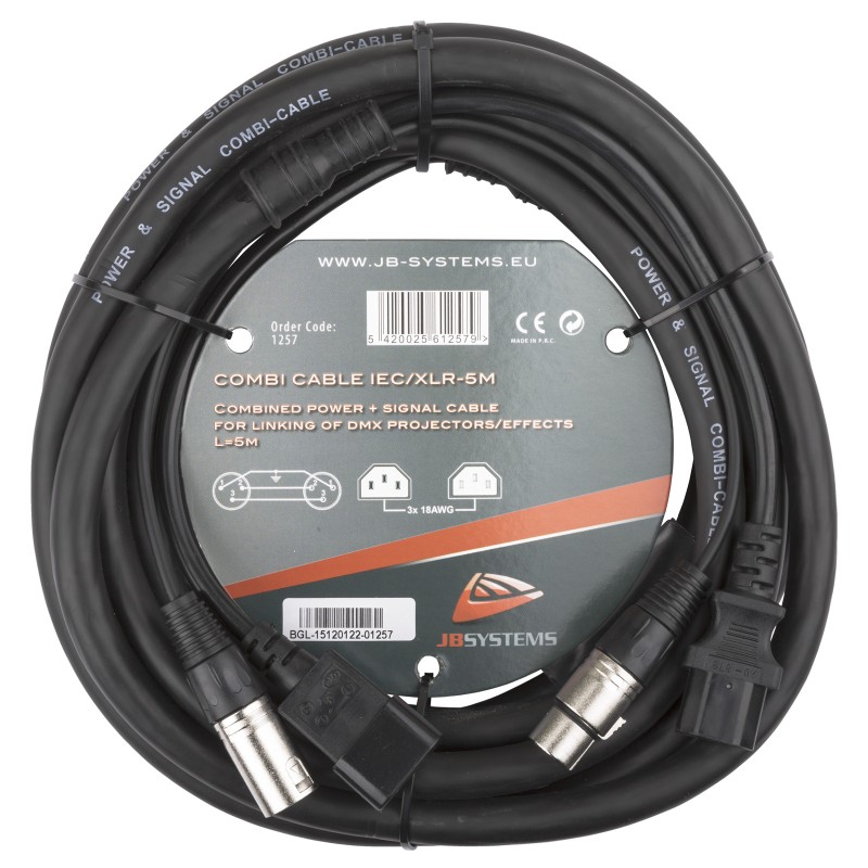 Hilec COMBI CABLE IEC/XLR 5M - Power IEC + 3pin DMX cable 5m