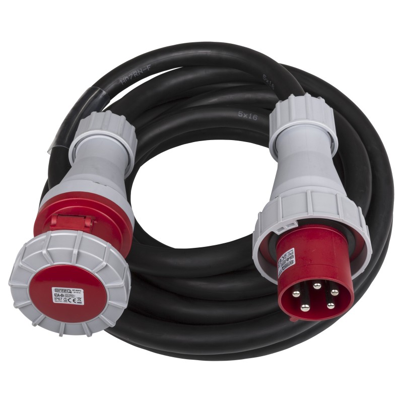 Hilec CEE-CABLE-63A-5G16-10M - Câble de rallonge CEE à 5 pôles, 5G16, 