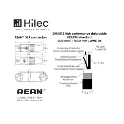 Hilec CDMXPRO/2b - Cordon DMX 4.5mm XLR M/XLR F-REAN noires - 2m