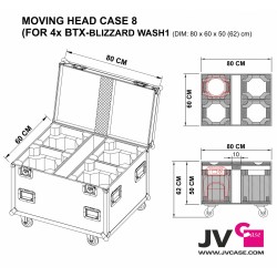 JVcase MOVING HEAD CASE 8 - Flight case empilable pour 4x BTX-BLIZZARD