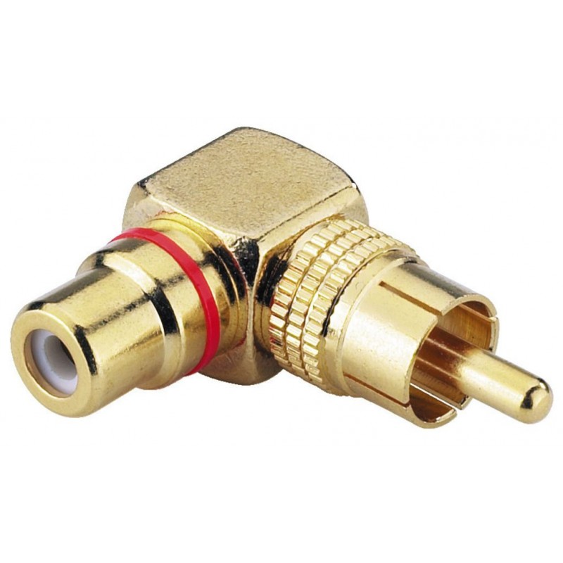 ADAPTATEUR RCA MÂLE / RCA FEMELLE, DORÉ, COUDÉ