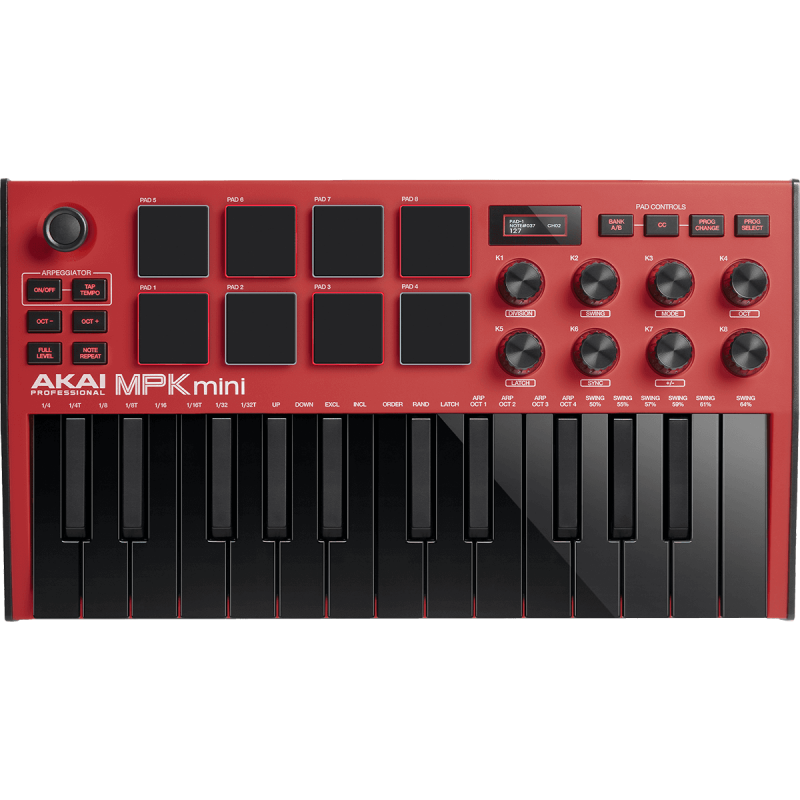 AKAI PROFESSIONAL - MPK MINI 3 RED - USB 25 mini notes 8 pads écran OLED Red Edition