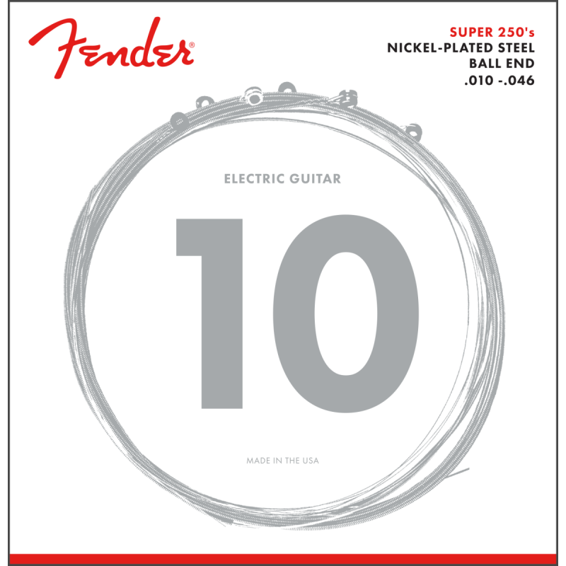Cordes Fender Super 250 Guitar Strings, Nickel Plated Steel, Ball End, 250R