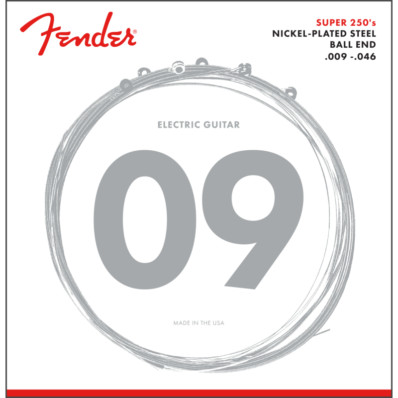 Cordes Fender Super 250 Guitar Strings, Nickel Plated Steel, Ball End, 250LR