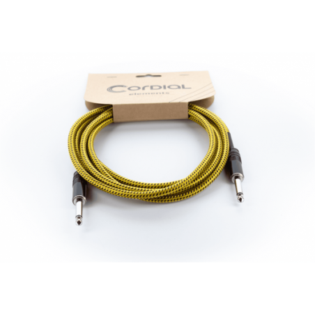 Câble instrument Cordial Jacks droits Tweed - Jack/Jack - 3m jaune