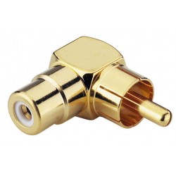 ADAPTATEUR RCA MÂLE / RCA FEMELLE, DORÉ, COUDÉ