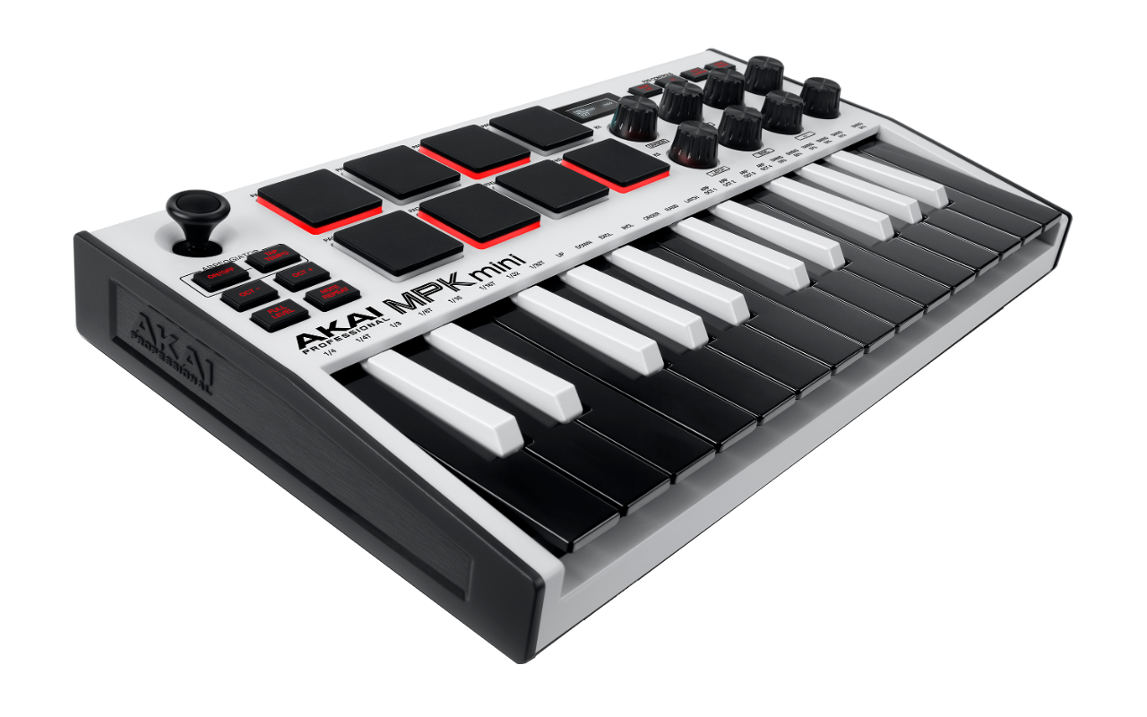 Clavier Maitre AKAI MPKMINI3WH Mini touches USB 25 touches 8 pads écran OLED