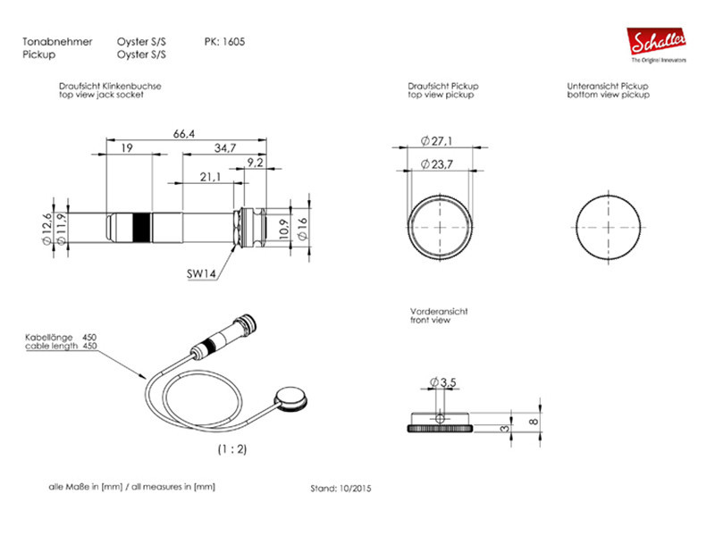 MICRO PIEZO SCHALLER OYSTER S/S PIEZO PICKUP INTERIOR MOUTING