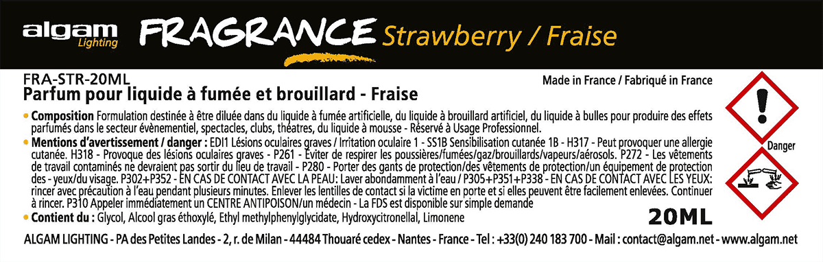 Algam Lighting - FRA-STR-20ML Pour liquide à fumée et brouillard - Fraise - 20ml