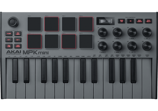 AKAI PROFESSIONAL - KAP MPKMINI3GREY Mini touches - USB 25 mini notes 8 pads et encodeurs, écran LED - gris