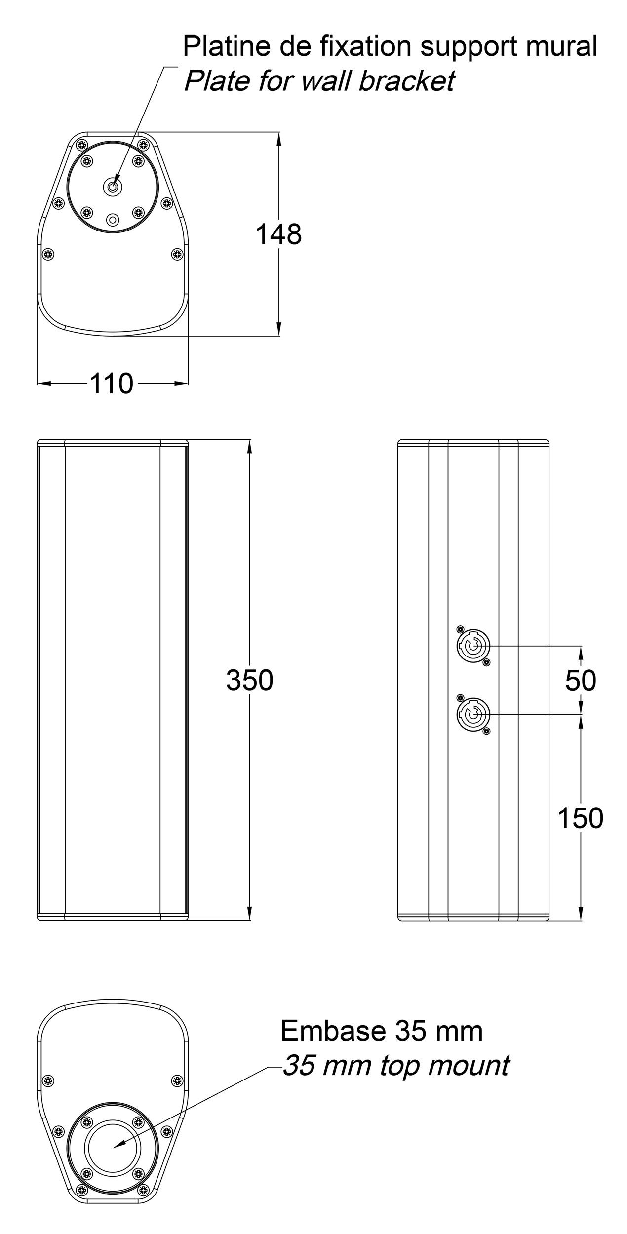 Audiophony - iLine43 Colonne 80W sous 8 Ohms avec 4 haut-parleurs 3 pouces pour l\'installation - Noire