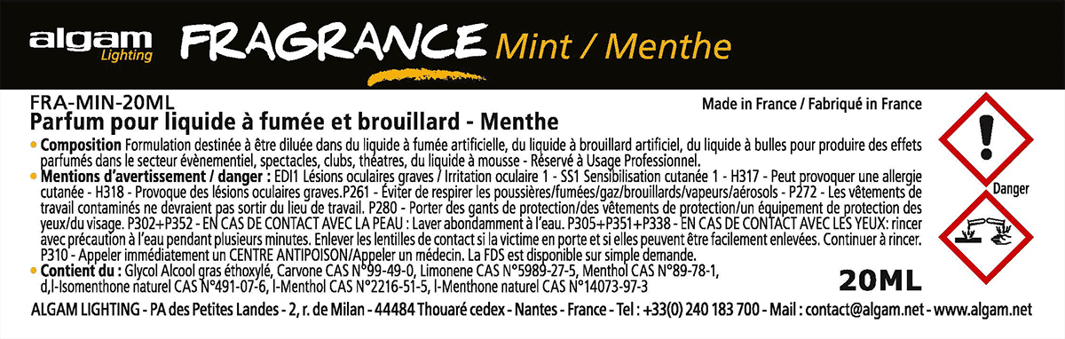 Algam Lighting - LSF FRA-MIN-20ML Pour liquide à fumée et brouillard - Menthe - 20ml