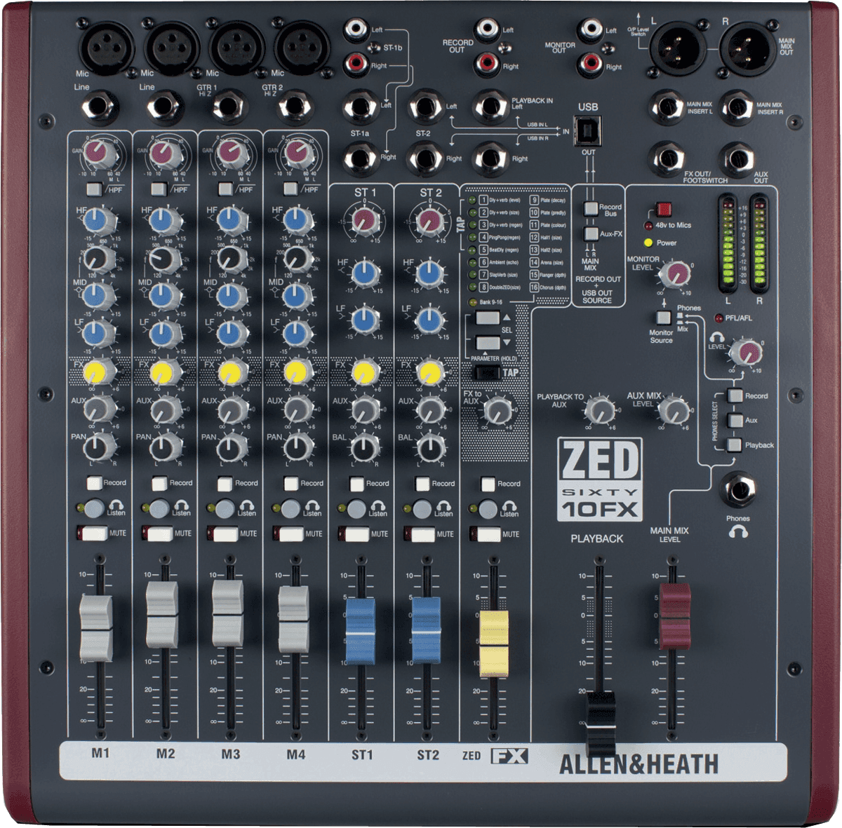 Allen & Heath - ZED60-10FX USB avec effets - ZED-10FX avec faders 60mm