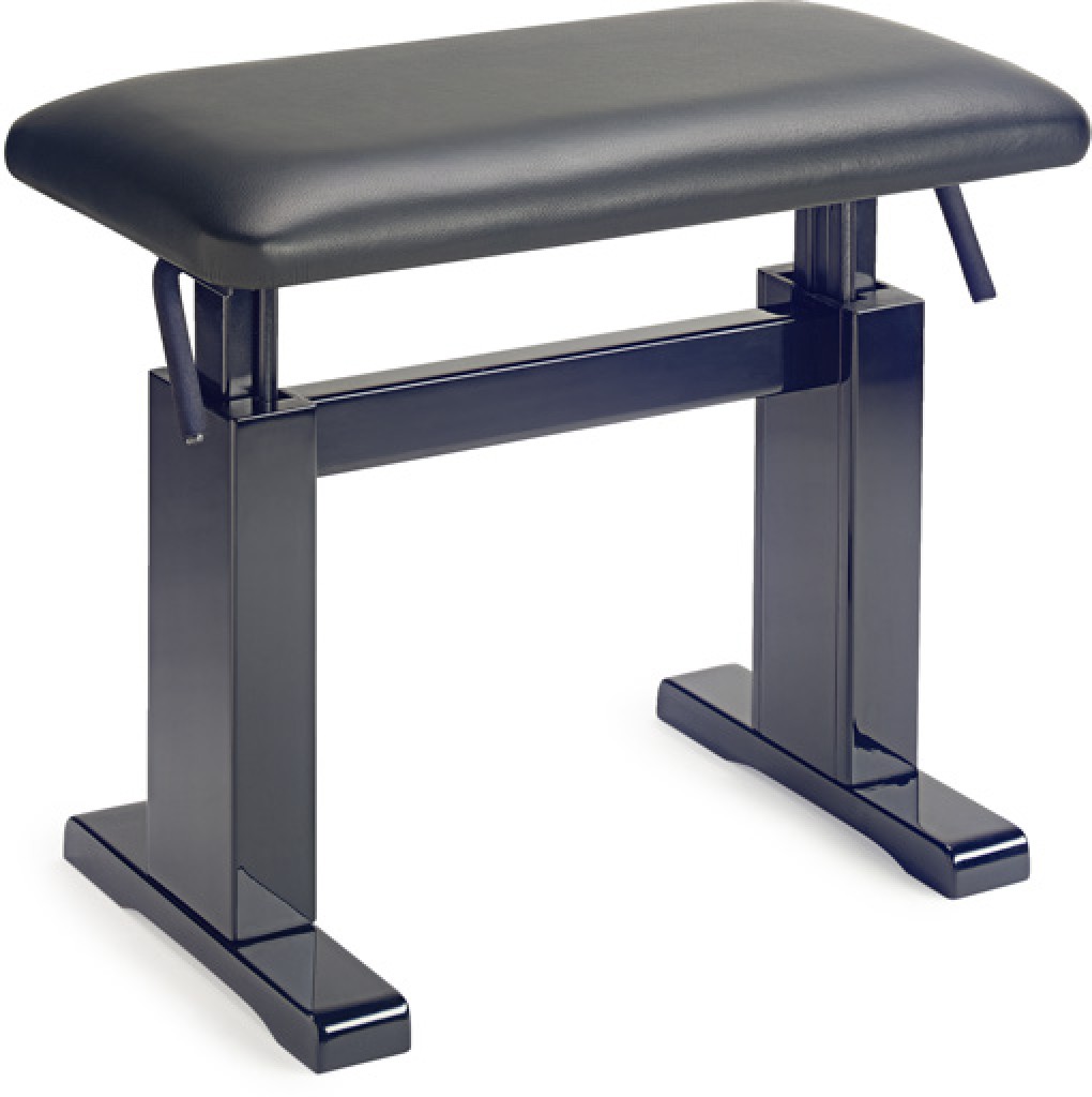 Banquette hydraulique pour piano, noir brillant, avec pelote en cuir noir anti-feu