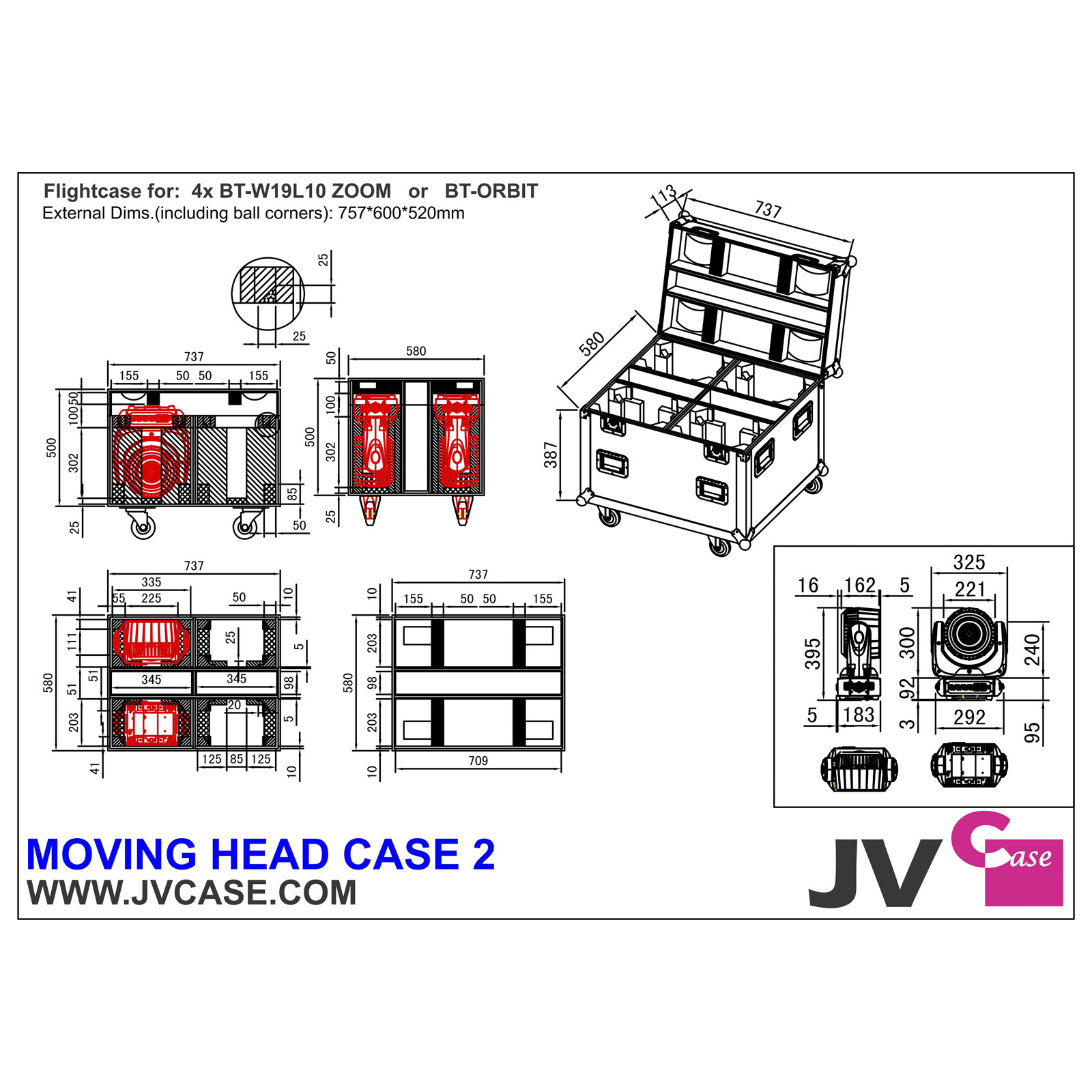 FLIGHTCASE MOVING HEAD CASE 2 - 4xLYRES JV CASE