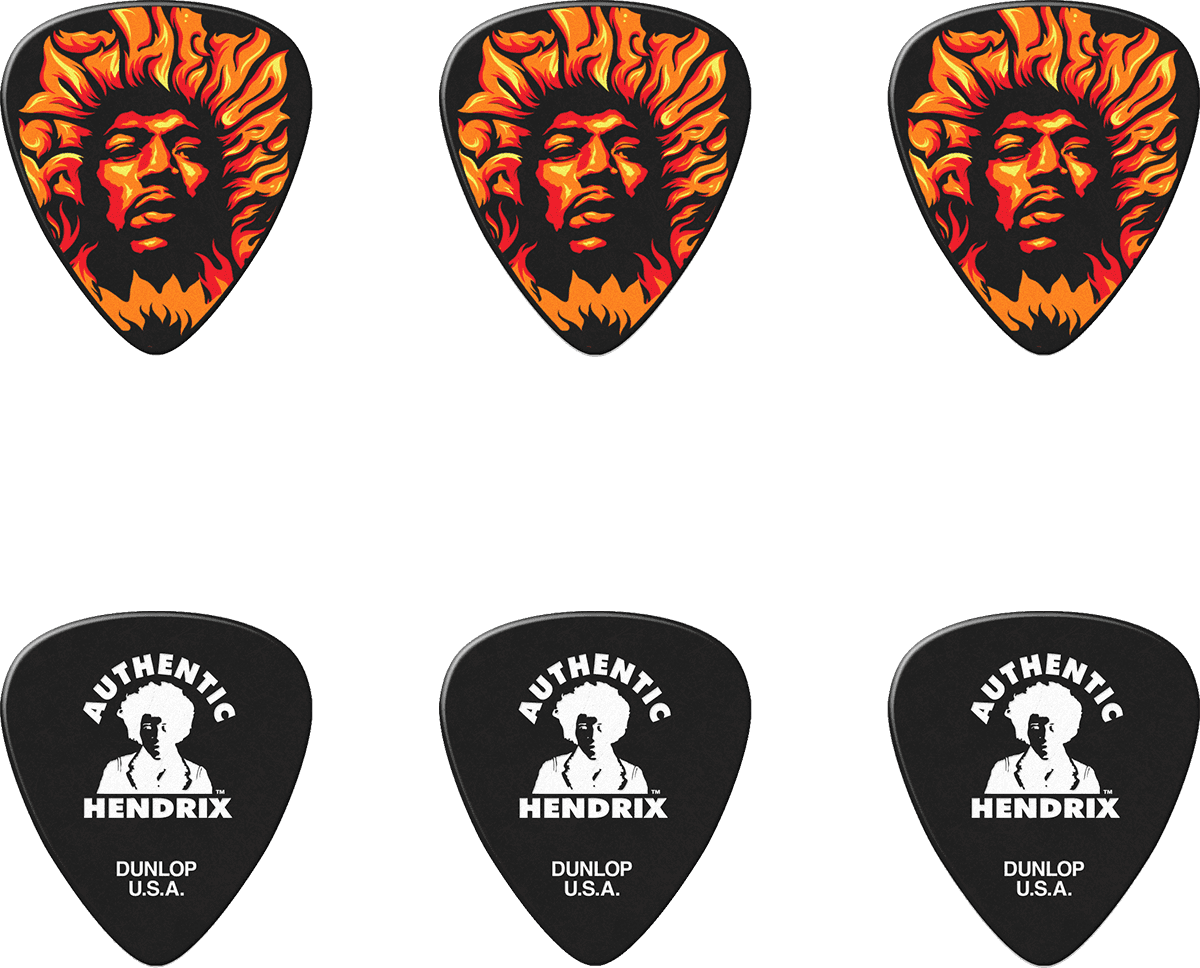 Boite 6 Mediators DUNLOP Jimi Hendrix Voodoo Fire, heavy