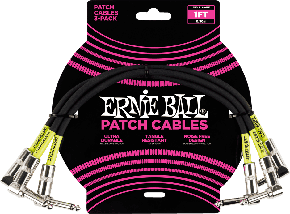 Pack de 3 câbles ERNIE BALL coudé - 30cm noir