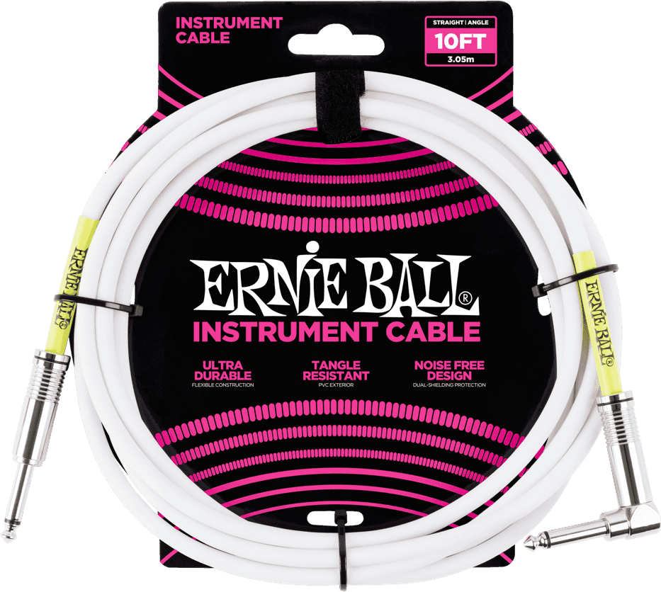 Cable ERNIE BALL 6049 Jack/jack coudé 3m blanc