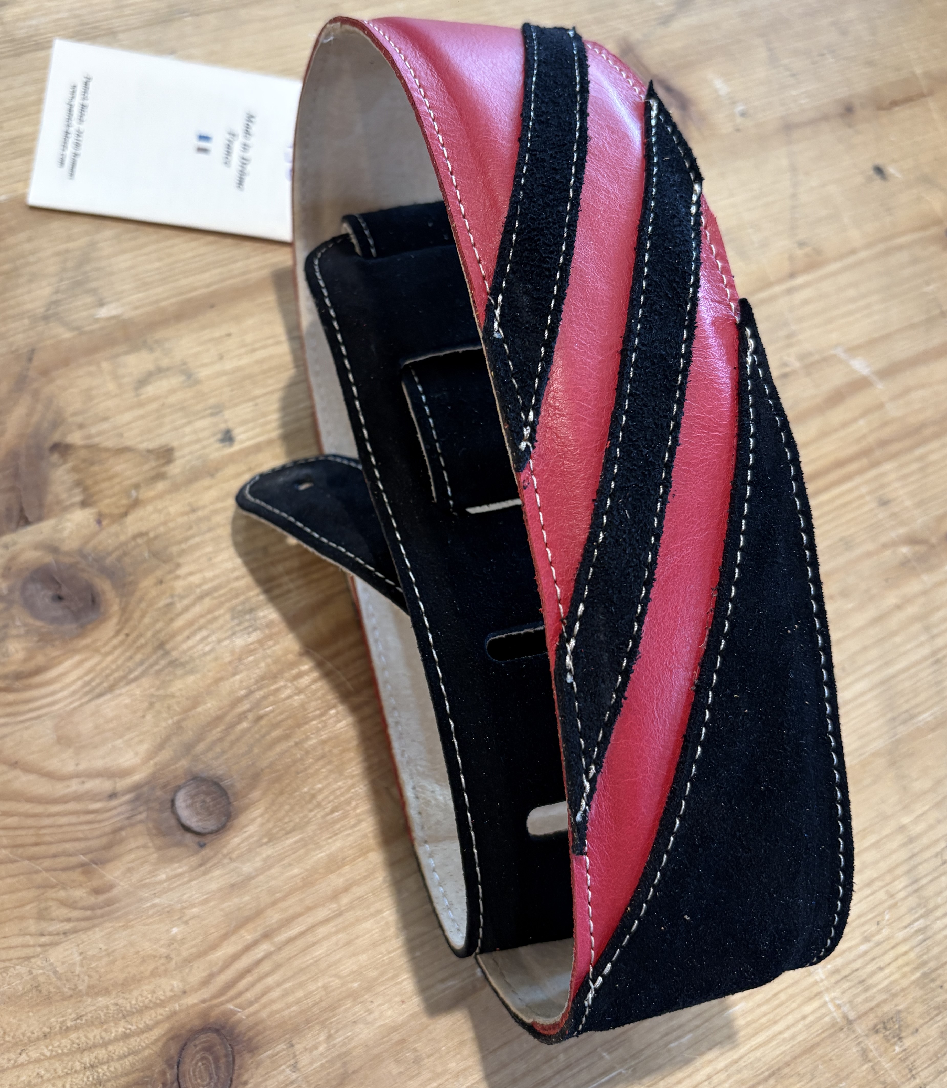 Sangle Patrick Bleses BG 791-2 Rayée Velours Noir Veau Rouge