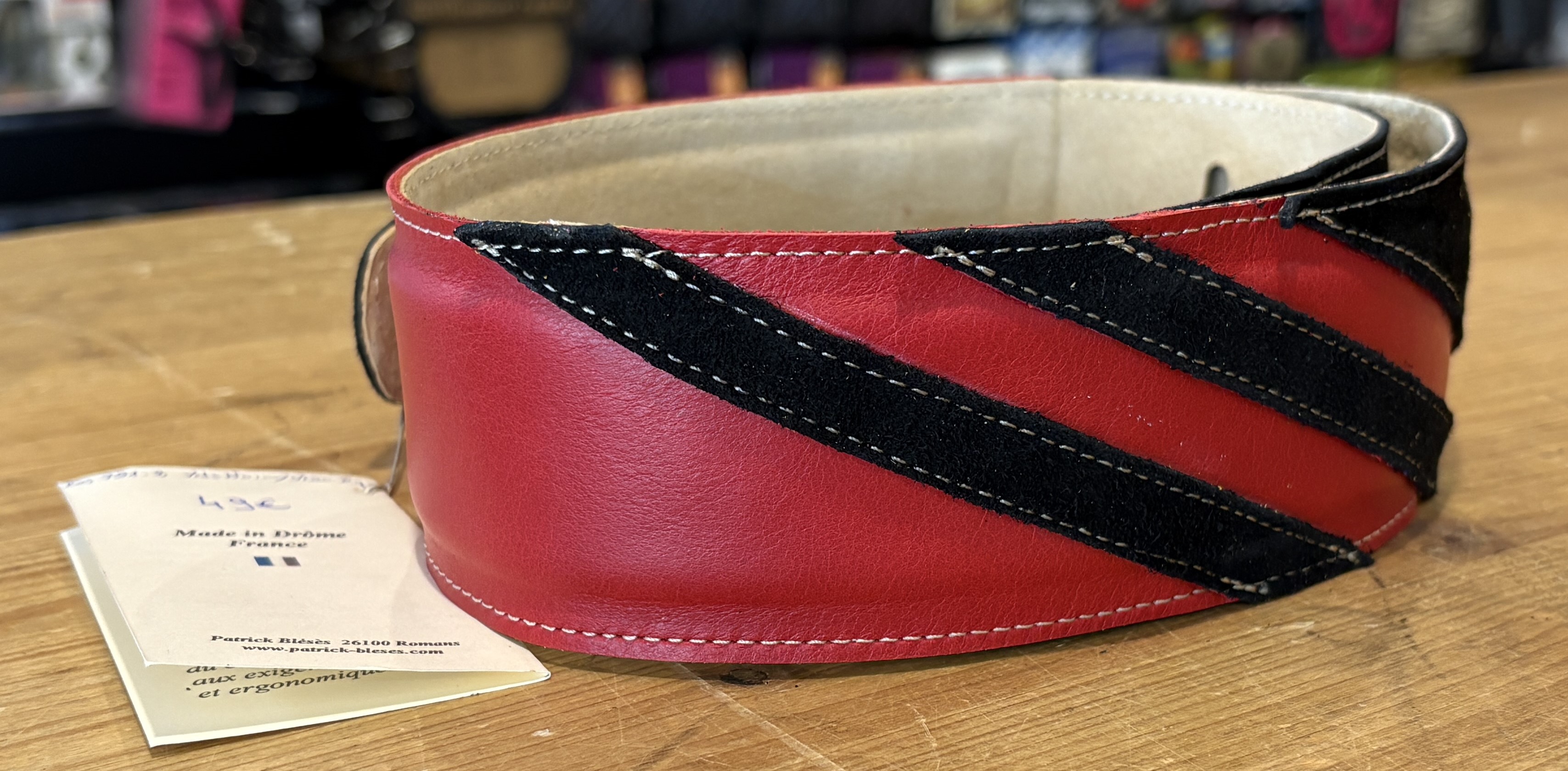 Sangle Patrick Bleses BG 791-2 Rayée Velours Noir Veau Rouge