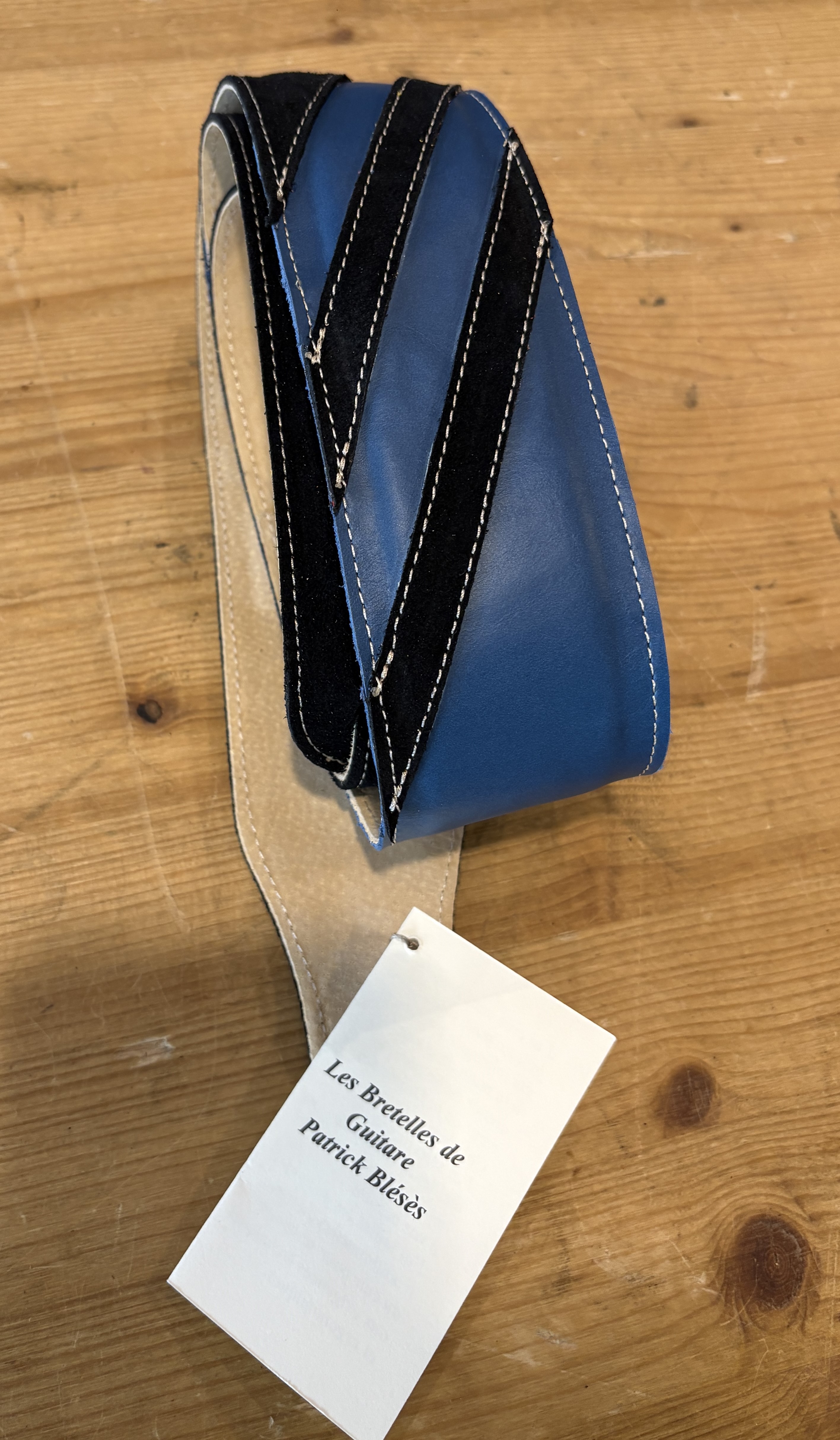 Sangle Patrick Bleses BG 791-2 Rayée Velours Noir Veau Bleu